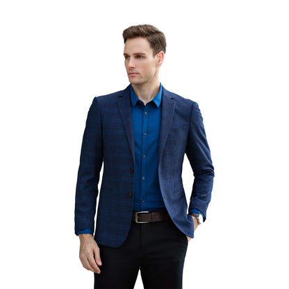 Slim-Fit Grid-Pattern Business Suit Blazer