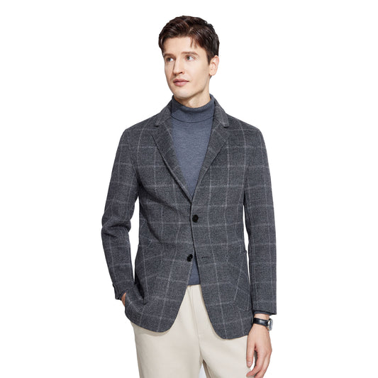 Premium Wool Grey Check Blazer - Effortless Elegance