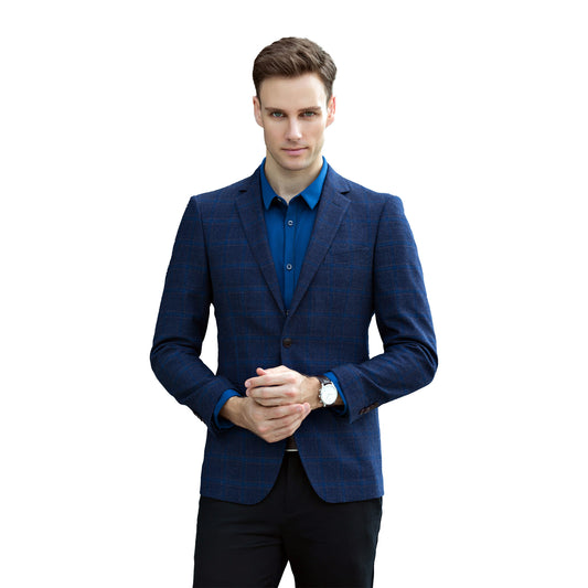 Slim-Fit Grid-Pattern Business Suit Blazer