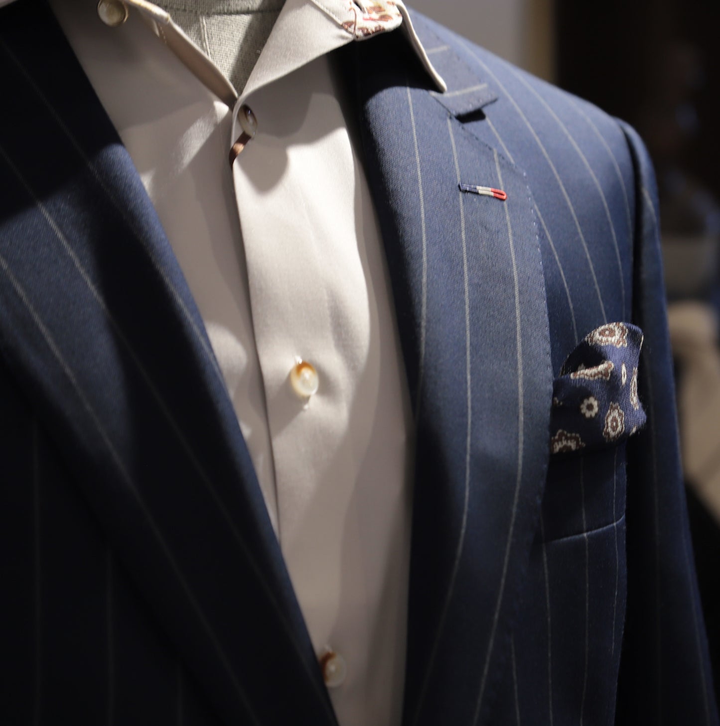Navy Pinstripe Wool Blazer