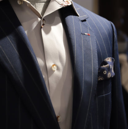 Navy Pinstripe Wool Blazer