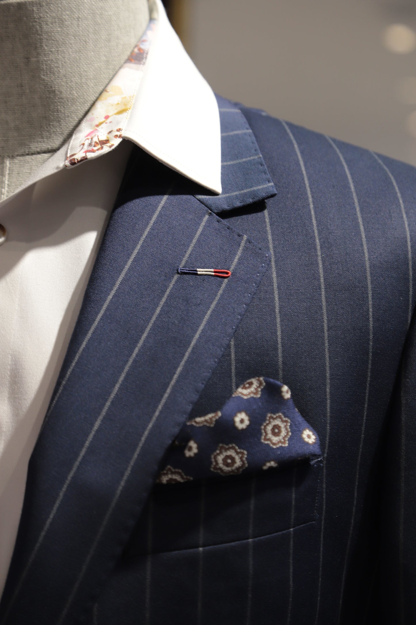 Navy Pinstripe Wool Blazer