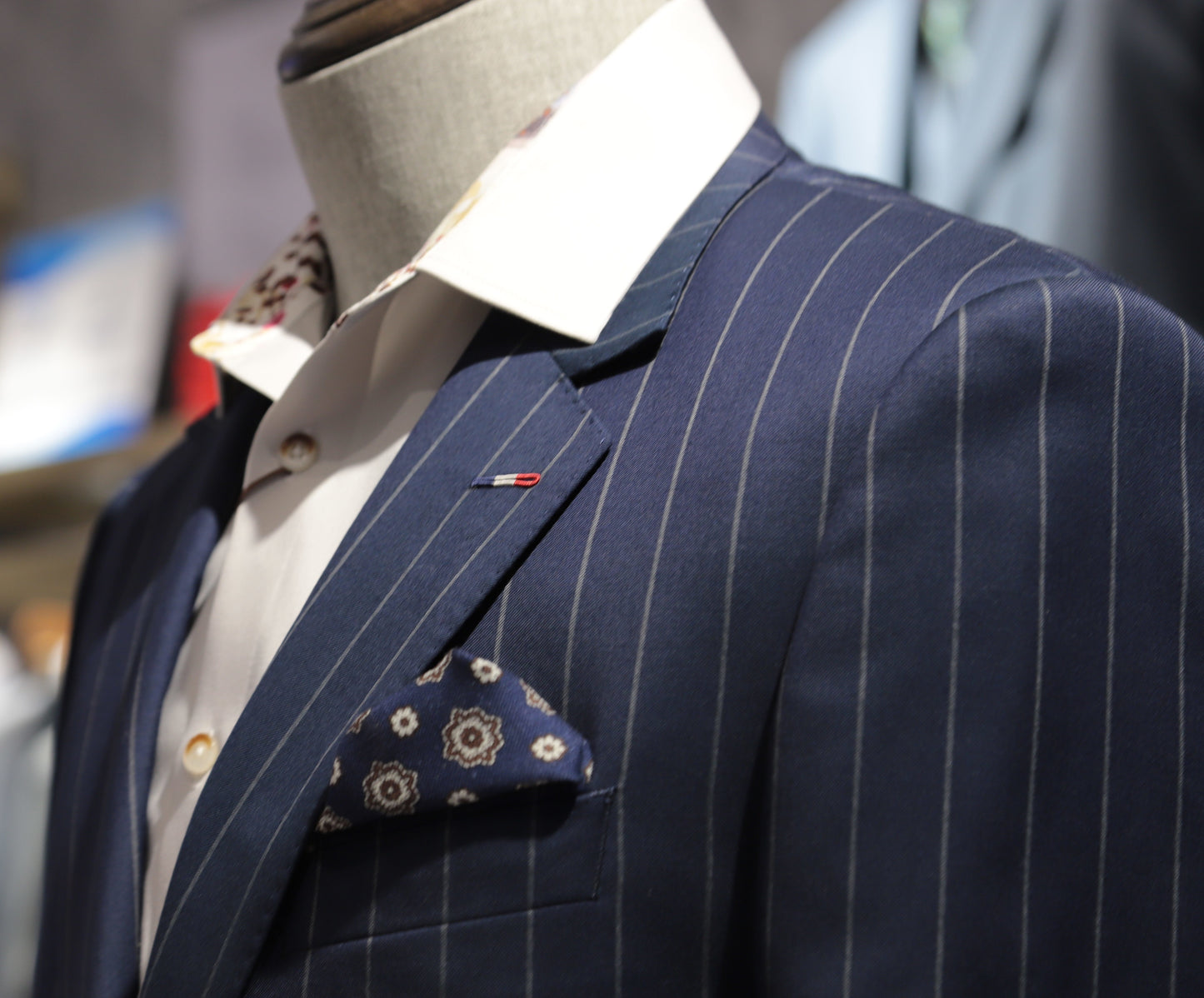 Navy Pinstripe Wool Blazer