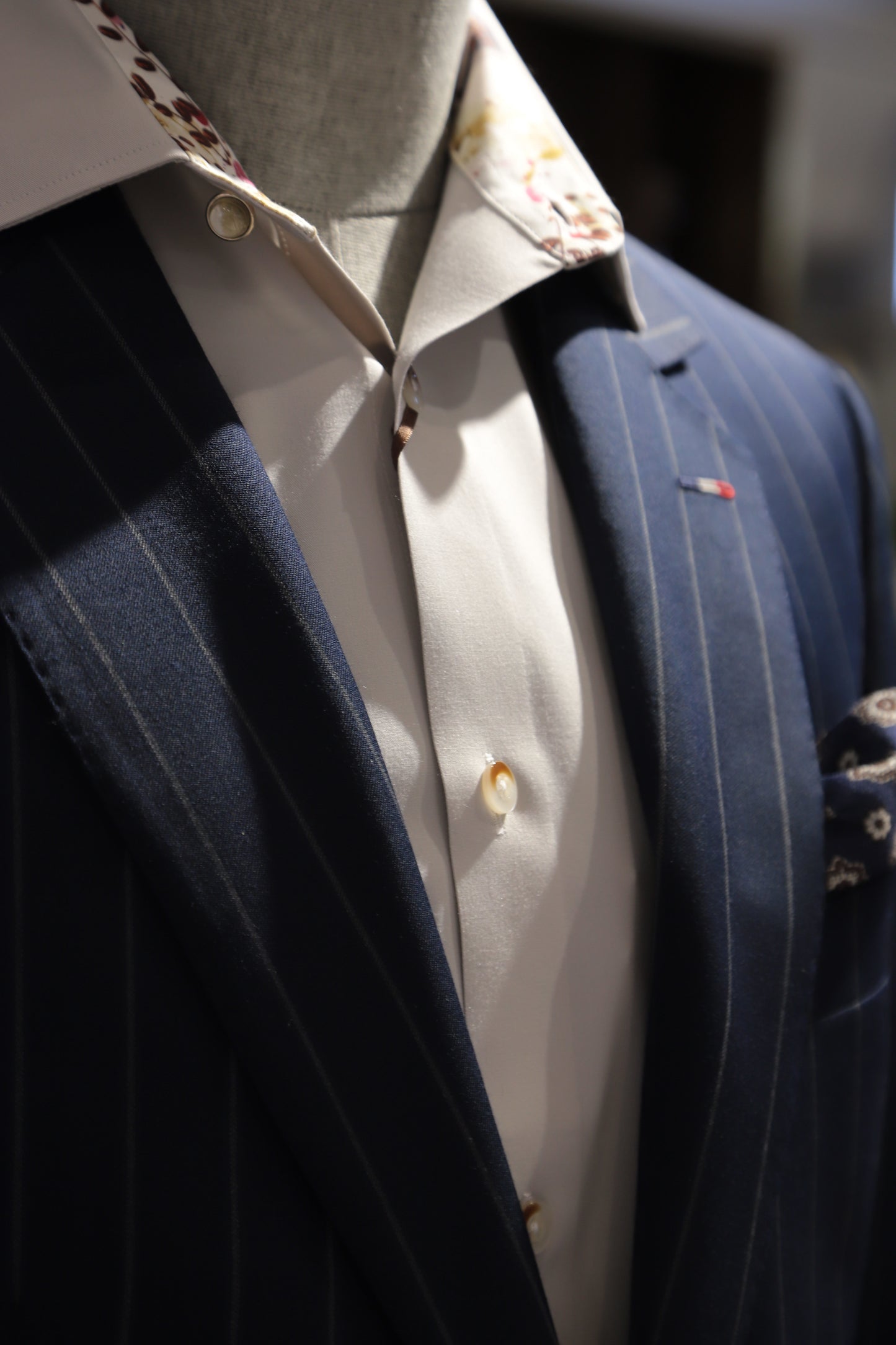 Navy Pinstripe Wool Blazer