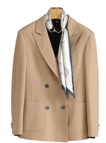 Women’s Camel Double-Breasted Short Wool Coat