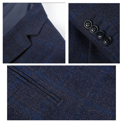 Slim-Fit Grid-Pattern Business Suit Blazer
